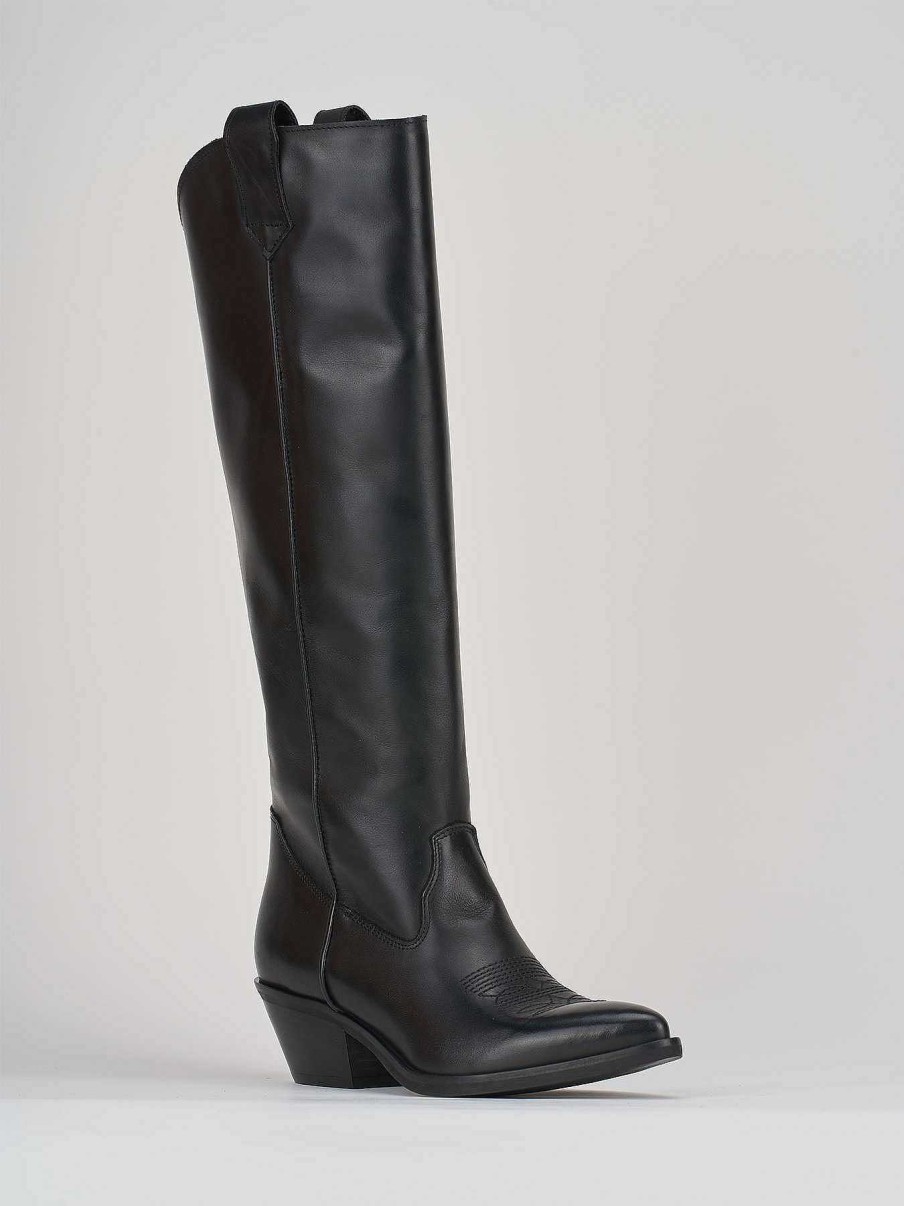 Mujer Barca | Botas Tacon Bajo Tacon 4 Cm Piel Negra