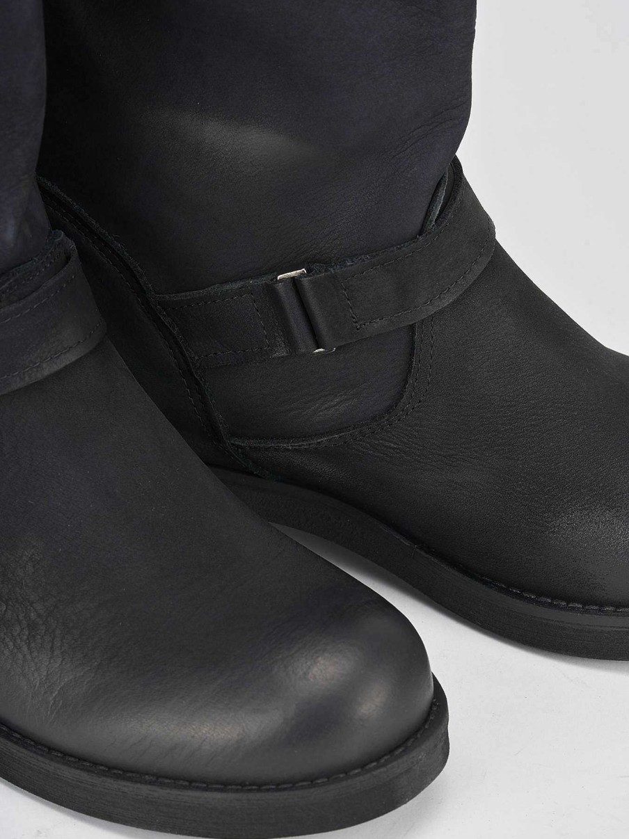 Mujer Barca | Botas Tacon Bajo Tacon 3 Cm Nobuk Negro