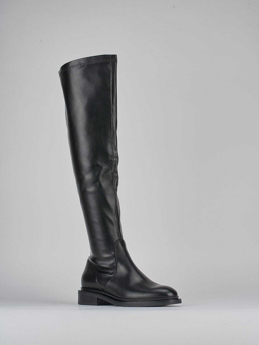 Mujer Barca | Botas Tacon Bajo Tacon 2 Cm Piel Negra