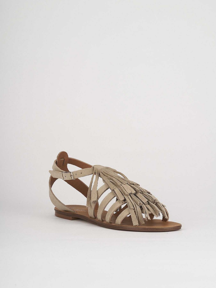 Mujer Barca | Sandalias Tacon Bajo Tacon 1 Cm Gamuza Beige