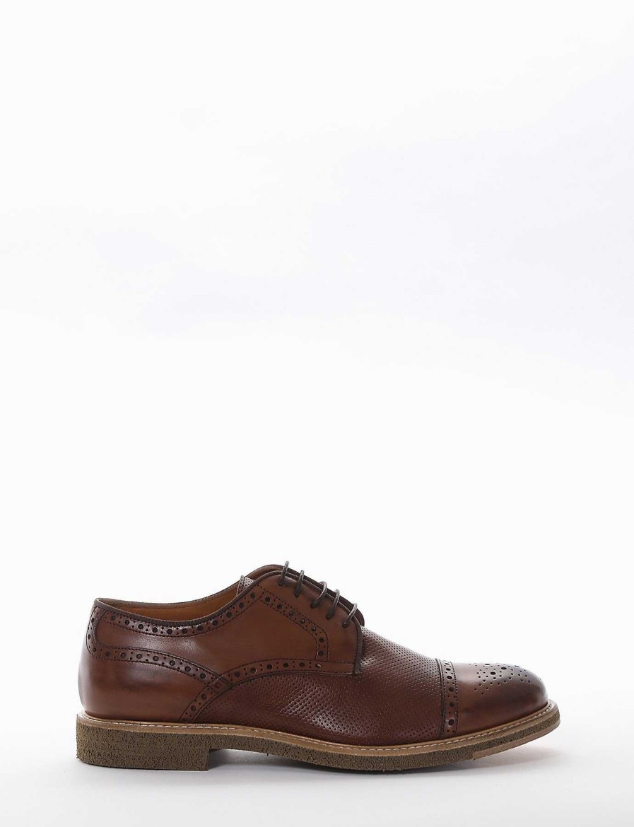 Hombre Barca | Zapatos Con Cordones Tacon 2 Cm Piel Marron