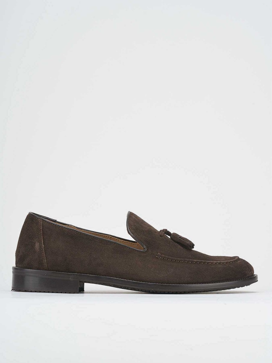 Hombre Barca | Mocasin Tacon 1 Cm Ante Marron Oscuro.