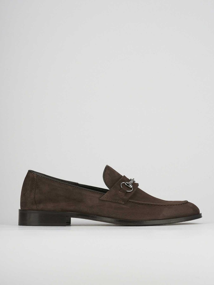 Hombre Barca | Mocasin Tacon 1 Cm Gamuza Marron Oscuro