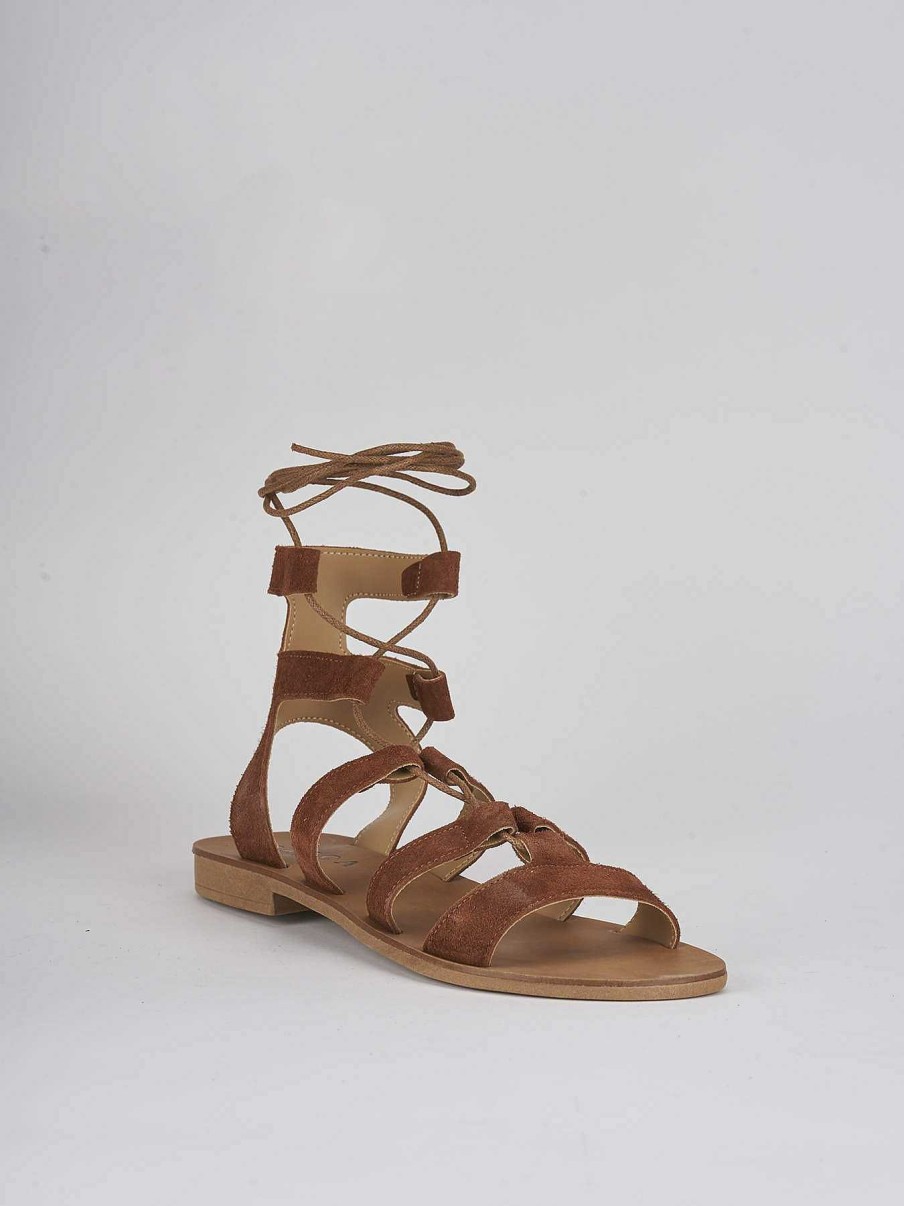 Mujer Barca | Sandalias Tacon Bajo Tacon 1 Cm Ante Marron