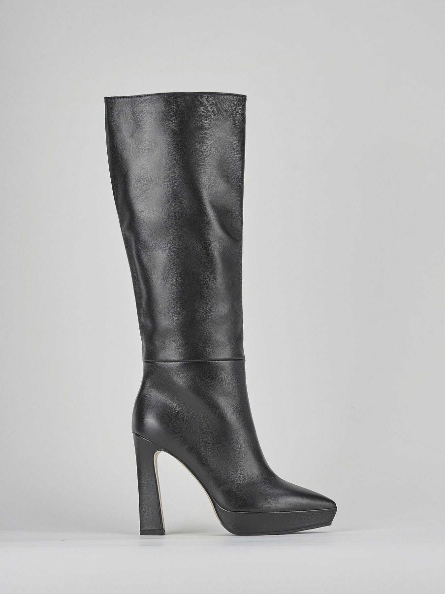 Mujer Barca | Botas De Tacon Alto Tacon 11 Cm Cuero Negro