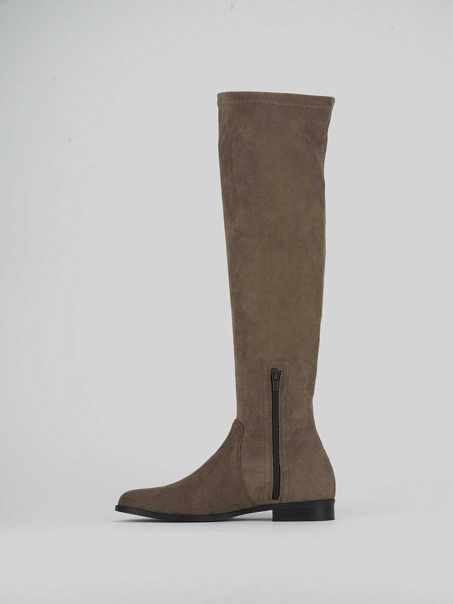 Mujer Barca | Botas Tacon Bajo Tacon 1 Cm Ante Beige