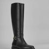 Mujer Barca | Botas Tacon Bajo Tacon 2 Cm Piel Negra