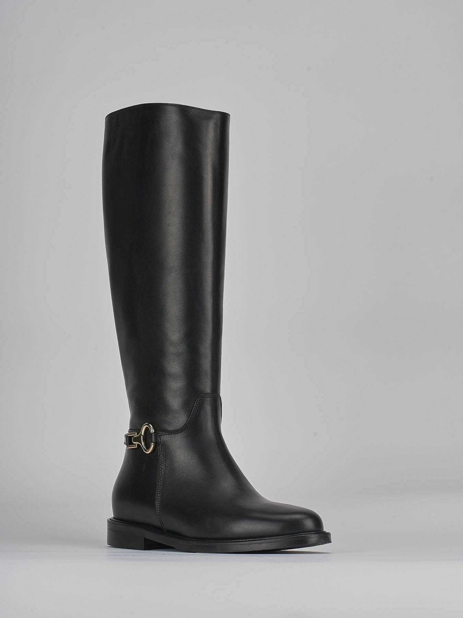 Mujer Barca | Botas Tacon Bajo Tacon 2 Cm Piel Negra