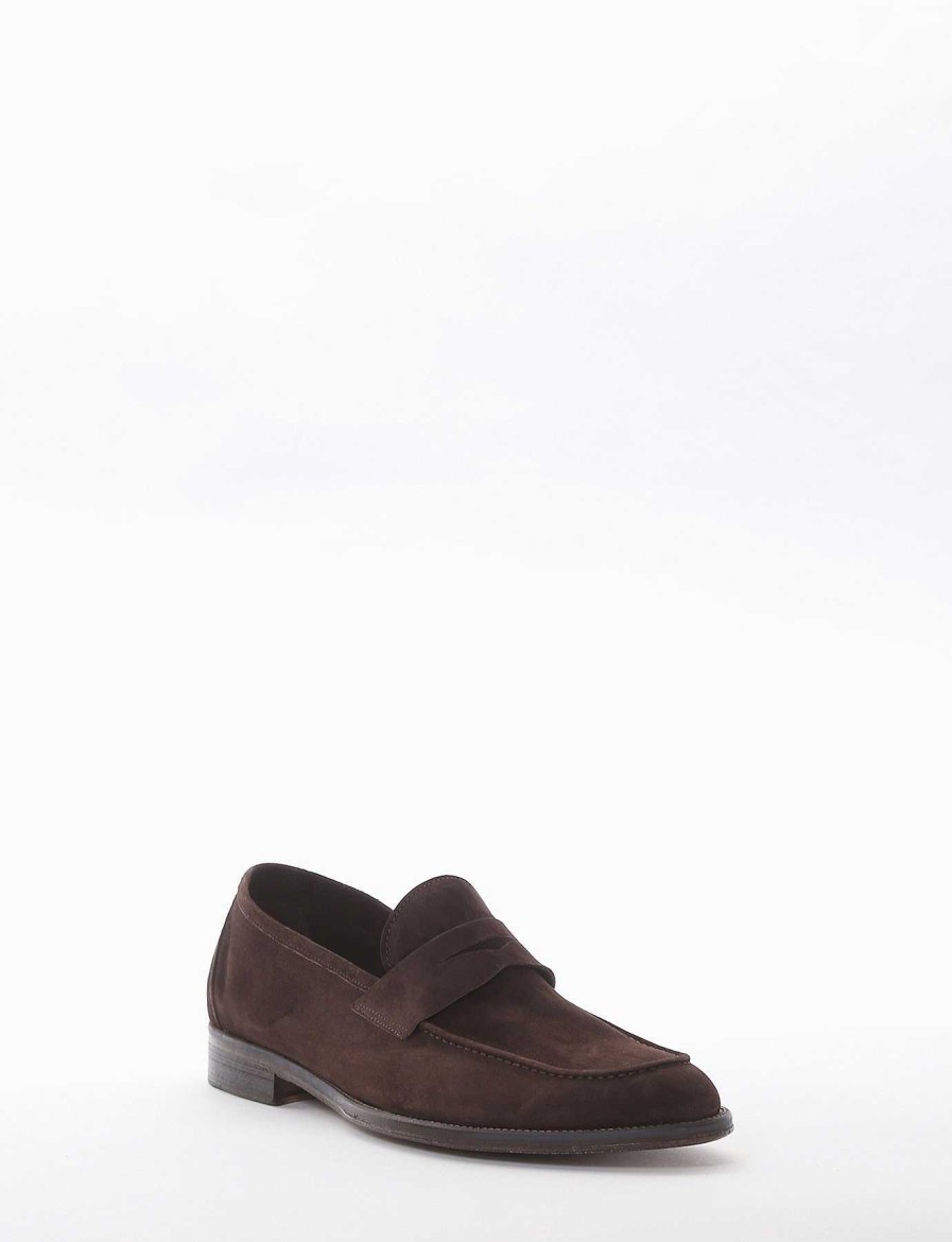 Hombre Barca | Mocasines Tacon 2 Cm Gamuza Marron Oscuro