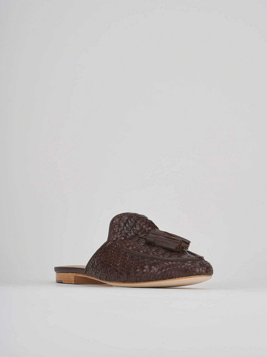 Mujer Barca | Tacon Zueco 1 Cm Piel Marron Oscuro