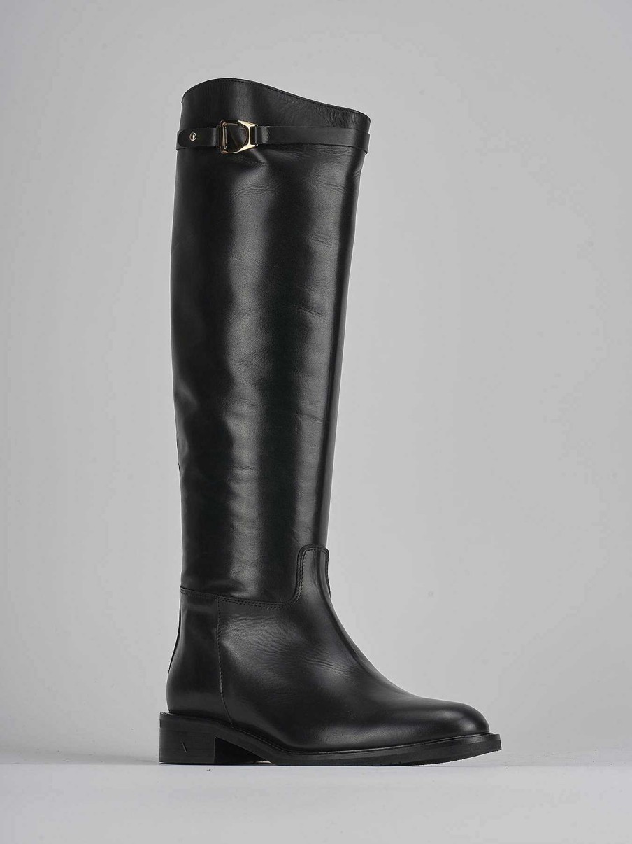 Mujer Barca | Botas Tacon Bajo Tacon 3 Cm Piel Negra