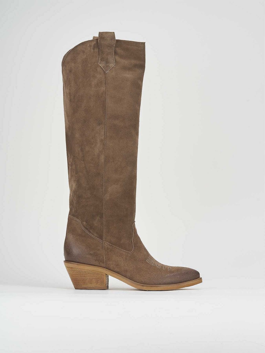 Mujer Barca | Botas Tacon Bajo Tacon 4 Cm Ante Beige