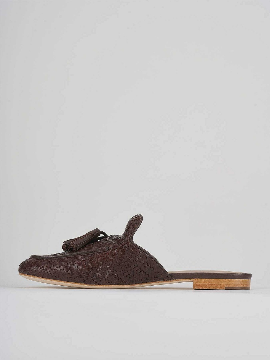 Mujer Barca | Tacon Zueco 1 Cm Piel Marron Oscuro