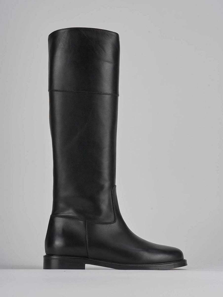 Mujer Barca | Botas Tacon Bajo Tacon 2 Cm Piel Negra