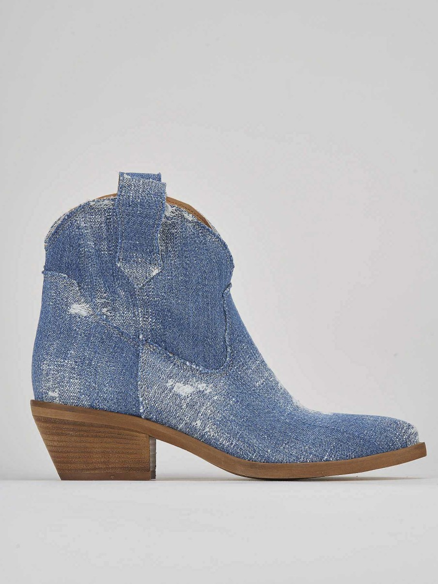 Mujer Barca | Botines Tacon Bajo Tacon 4 Cm Tejido Jeans