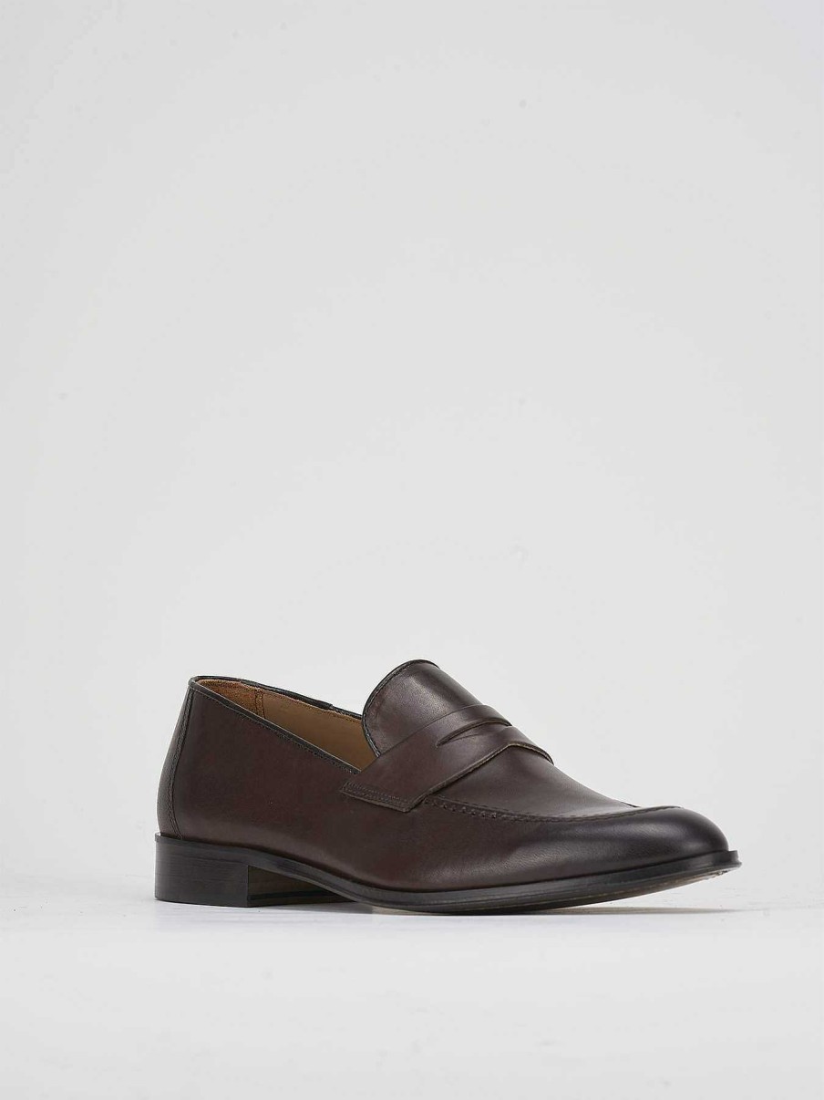 Hombre Barca | Mocasines Tacon 1 Cm Piel Marron Oscuro