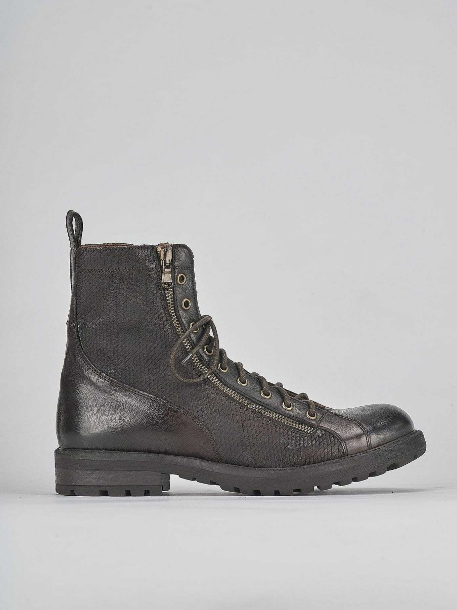 Hombre Barca | Botas Militares Tacon 1 Cm Piel Marron Oscuro