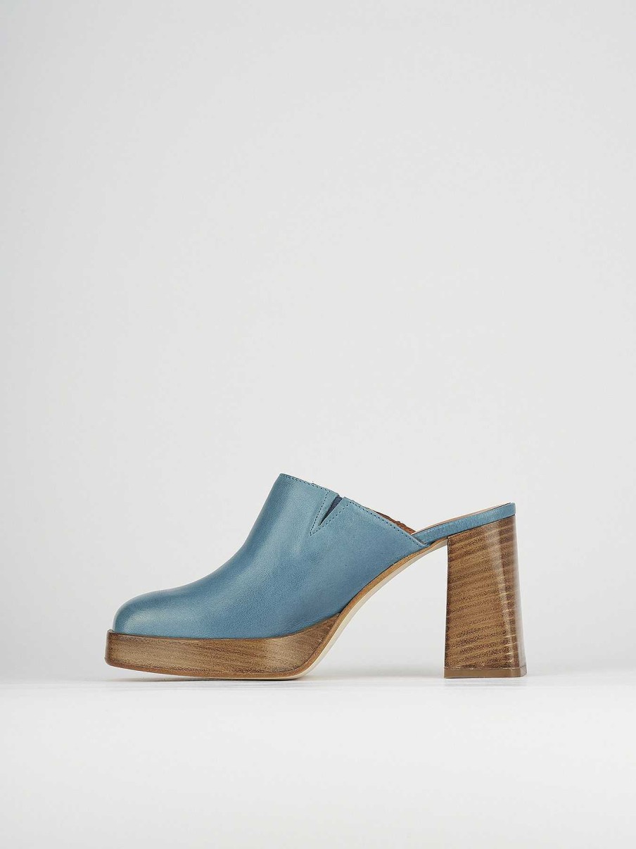 Mujer Barca | Sabot Tacon 9 Cm Piel Azul