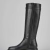 Mujer Barca | Botas Tacon Bajo Tacon 2 Cm Piel Negra