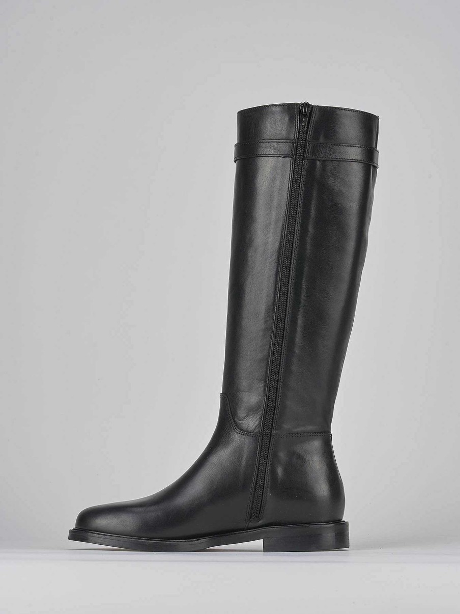 Mujer Barca | Botas Tacon Bajo Tacon 2 Cm Piel Negra