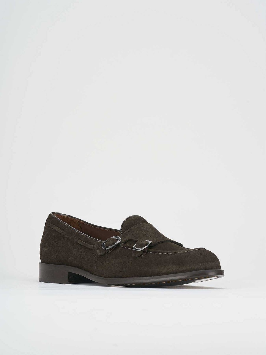 Hombre Barca | Mocasin Tacon 1 Cm Ante Marron Oscuro.