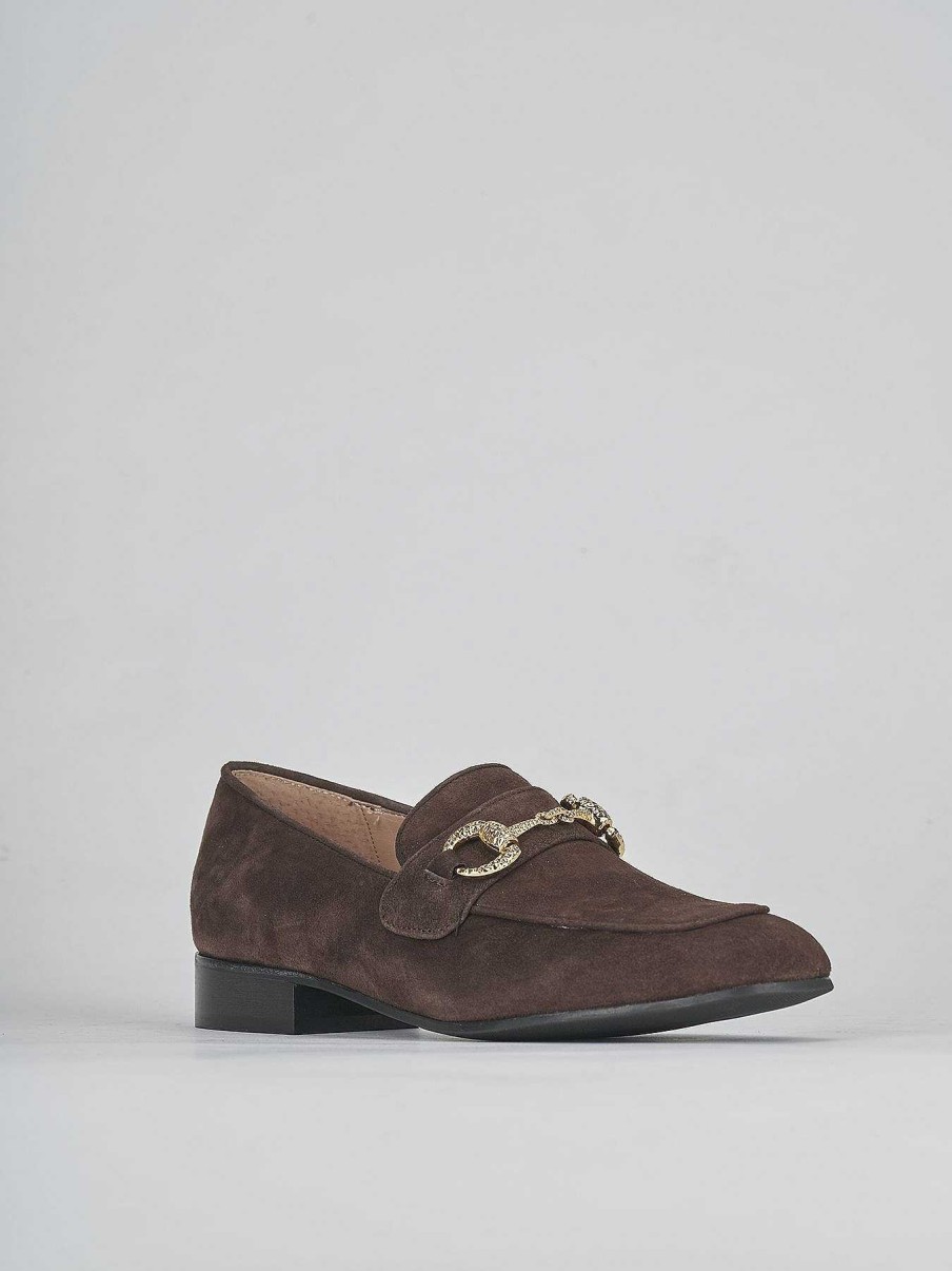 Mujer Barca | Mocasin Tacon 1 Cm Ante Marron Oscuro.