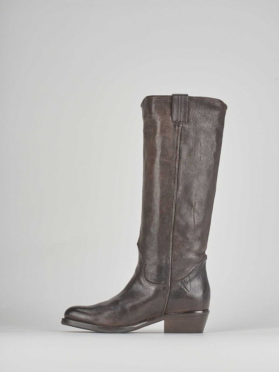 Mujer Barca | Botas Tacon Bajo Tacon 4 Cm Piel Marron Oscuro