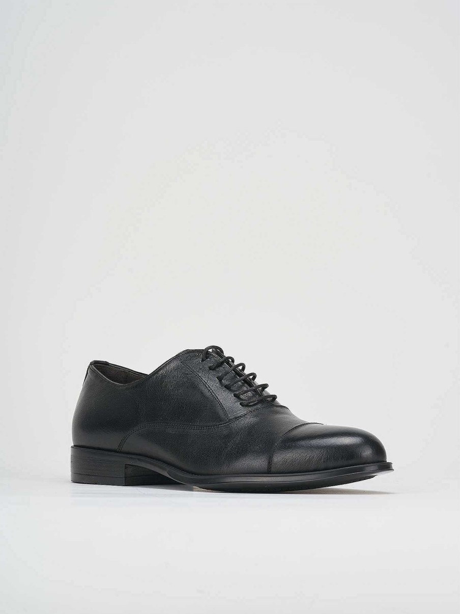 Hombre Barca | Zapatos Con Cordones Tacon 1 Cm Piel Negro