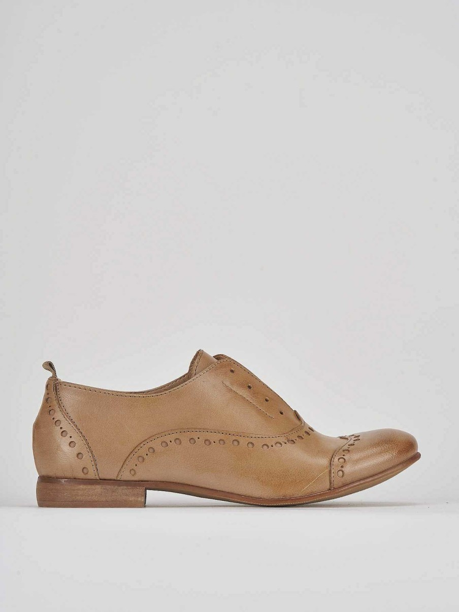 Mujer Barca | Zapatos Con Cordones Tacon 1 Cm Piel Beige