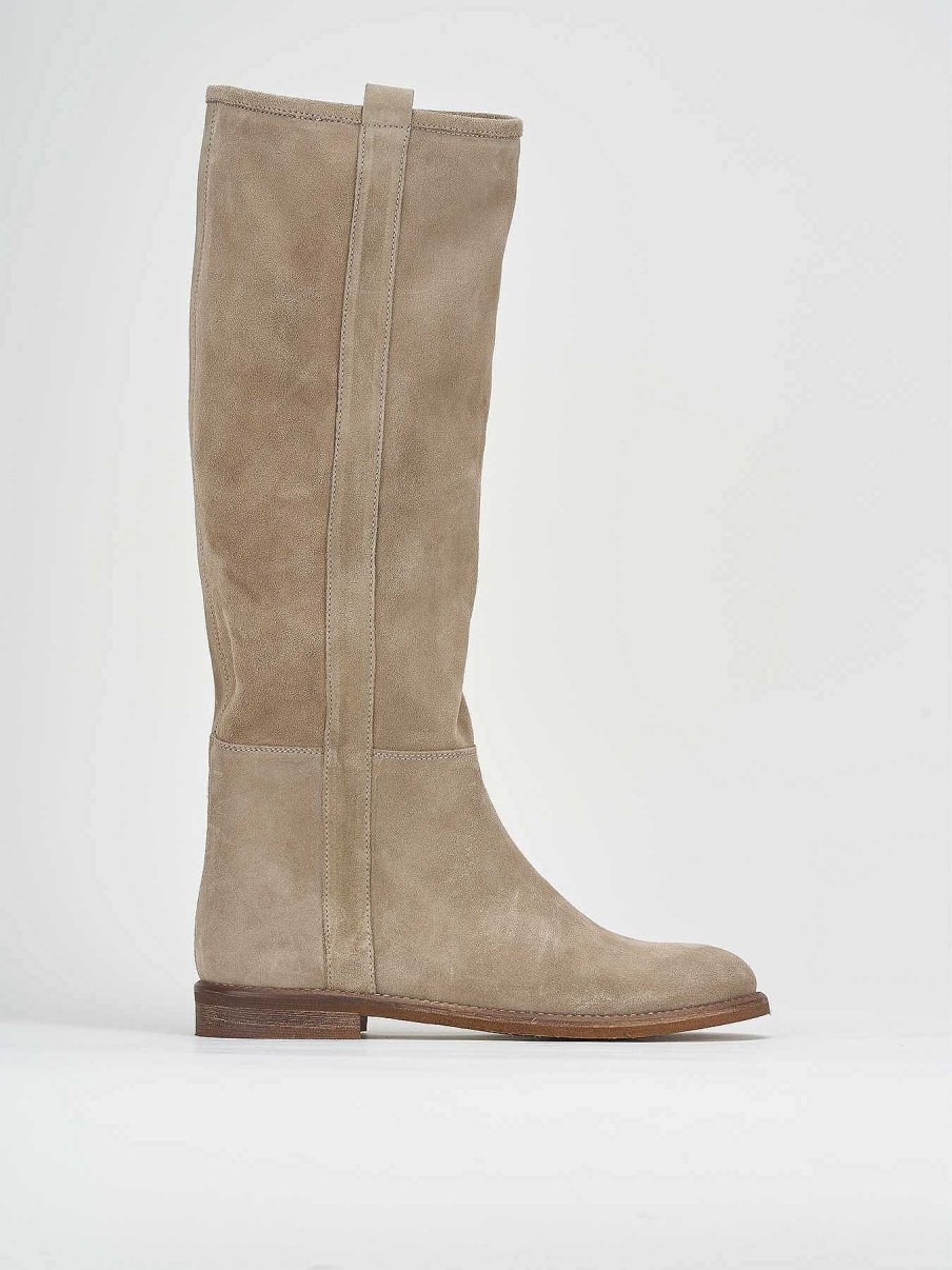 Mujer Barca | Botas Tacon Bajo Tacon 1 Cm Ante Beige