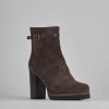 Mujer Barca | Botines De Tacon Tacon 10 Cm Ante Marron Oscuro