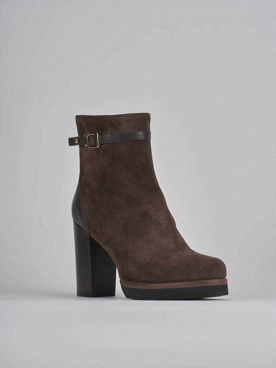 Mujer Barca | Botines De Tacon Tacon 10 Cm Ante Marron Oscuro