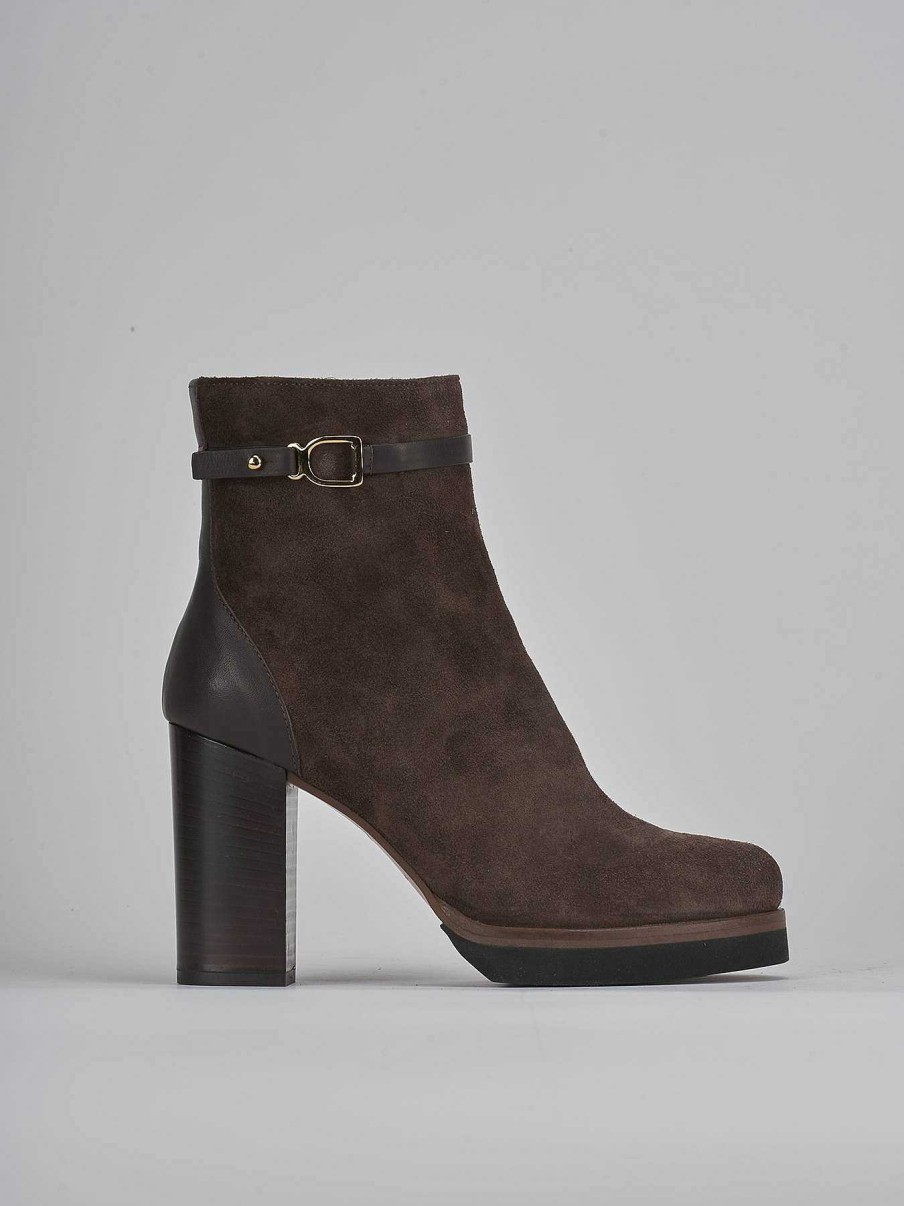 Mujer Barca | Botines De Tacon Tacon 10 Cm Ante Marron Oscuro