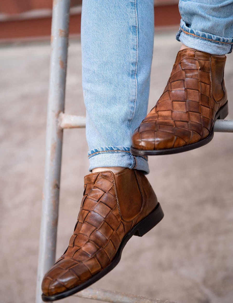 Hombre Barca | Botines Tacon 1 Cm Piel Marron Oscuro