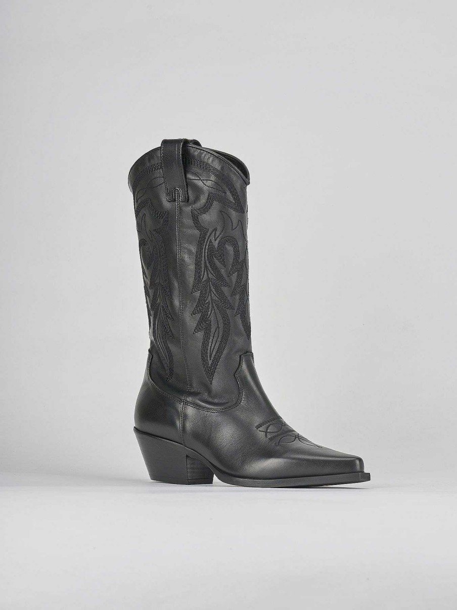 Mujer Barca | Botas Tacon Bajo Tacon 4 Cm Piel Negra