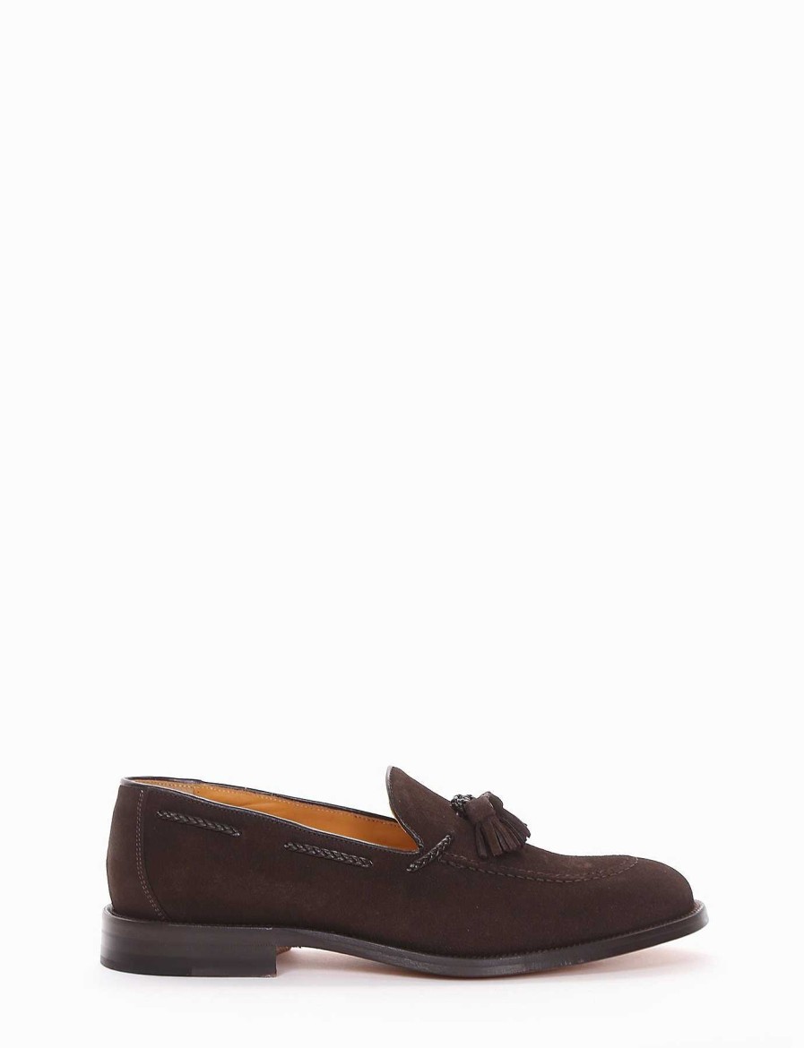 Hombre Barca | Mocasines Tacon 2 Cm Gamuza Marron Oscuro