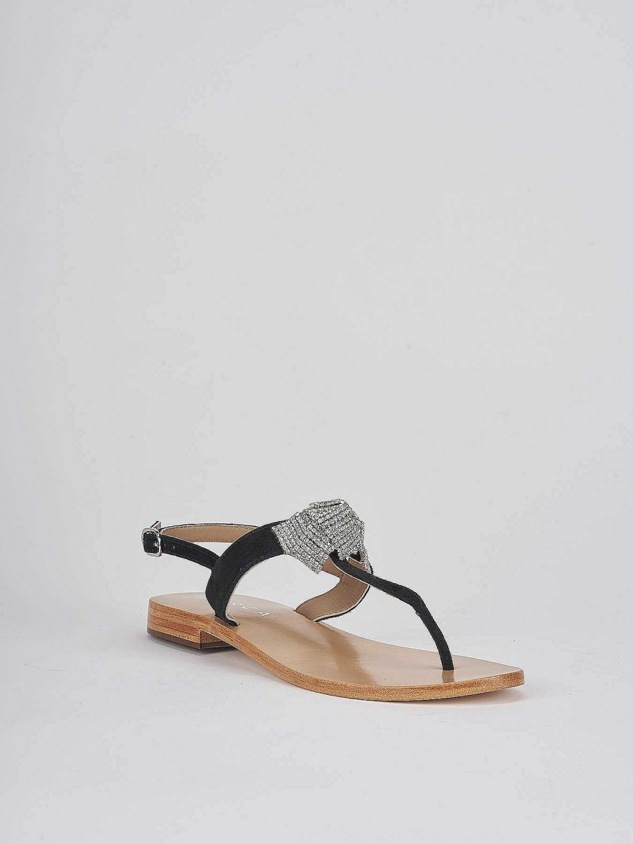 Mujer Barca | Sandalias Tacon Bajo Tacon 1 Cm Ante Negro