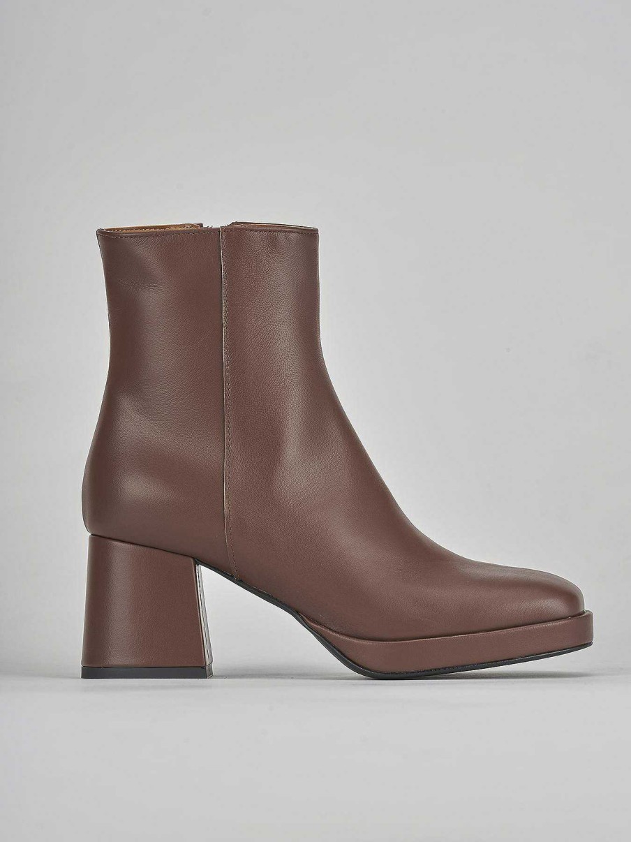 Mujer Barca | Botines Tacon Tacon 5 Cm Piel Marron