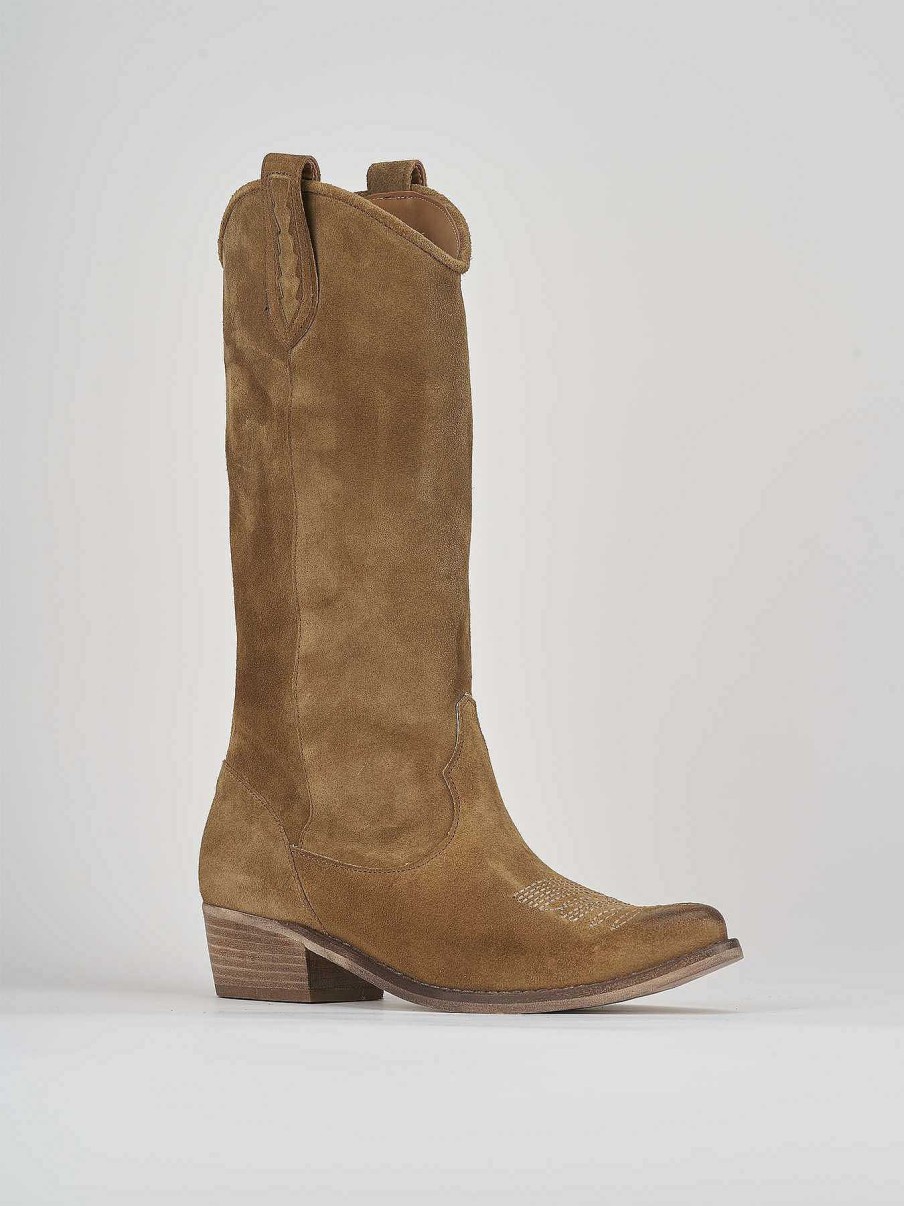 Mujer Barca | Botas Tacon Bajo Tacon 3 Cm Ante Beige