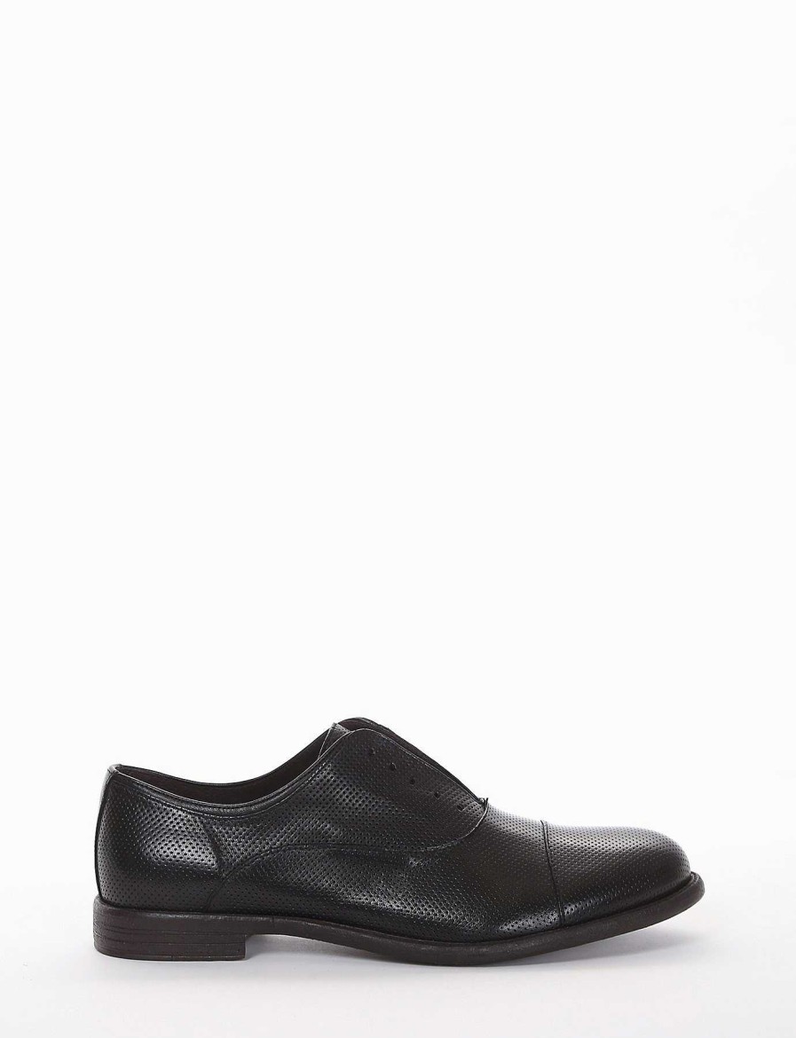 Hombre Barca | Zapatos Con Cordones Tacon 2 Cm Piel Negro