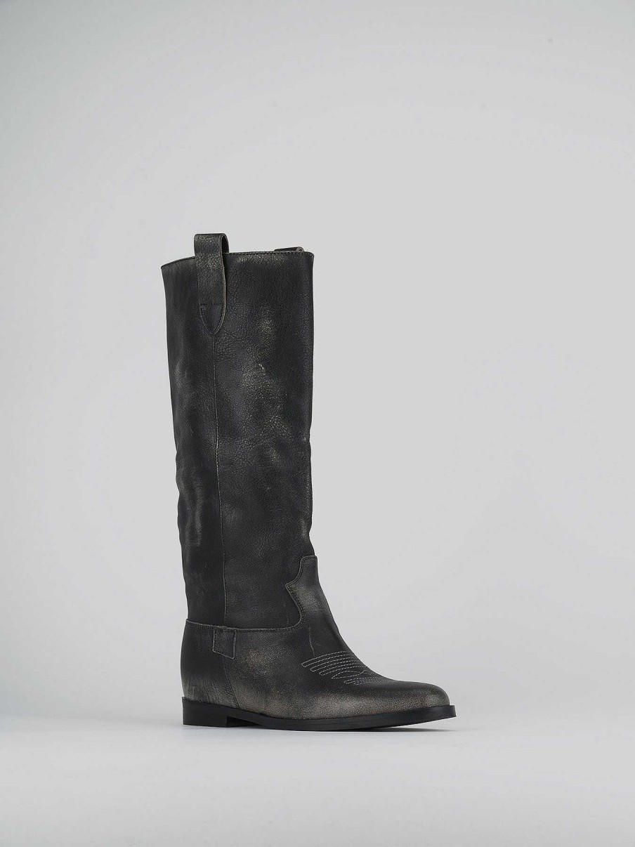 Mujer Barca | Botas Tacon Bajo Tacon 2 Cm Piel Negra