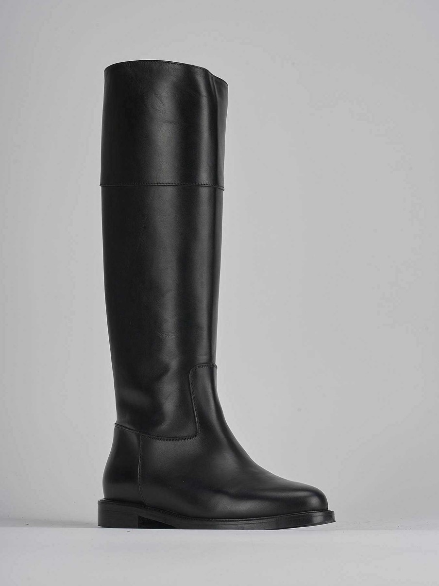 Mujer Barca | Botas Tacon Bajo Tacon 2 Cm Piel Negra