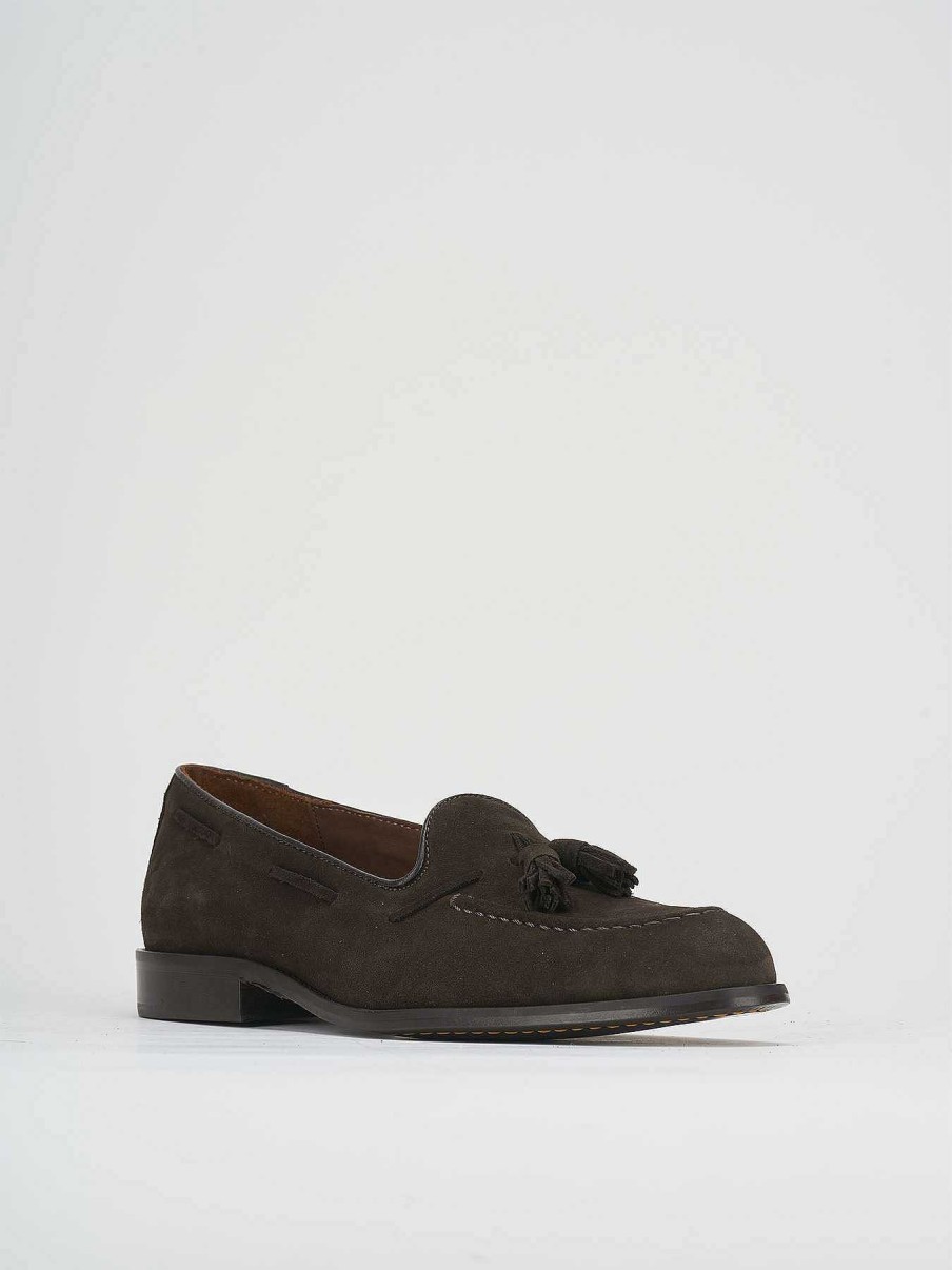 Hombre Barca | Mocasin Tacon 1 Cm Ante Marron Oscuro.