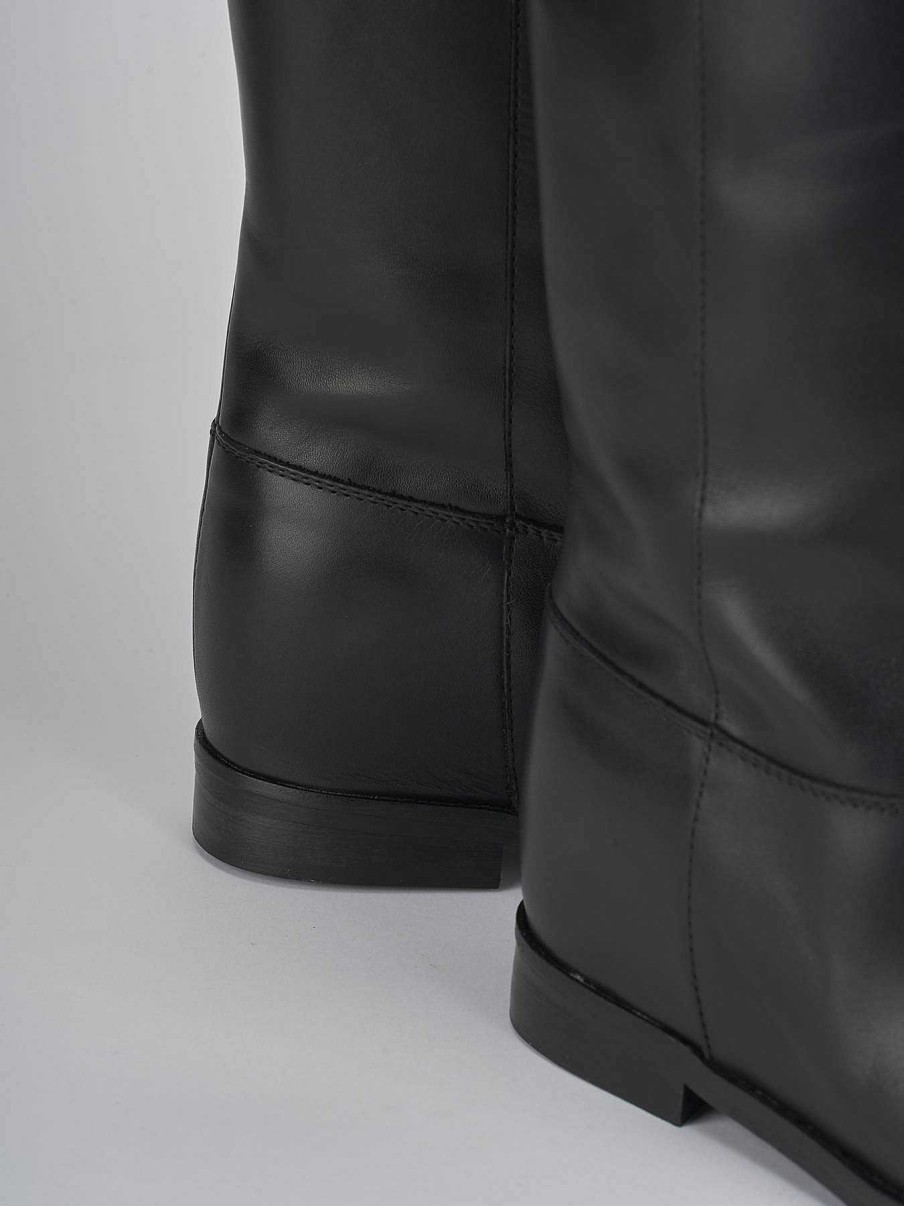 Mujer Barca | Botas Tacon Bajo Tacon 2 Cm Piel Negra