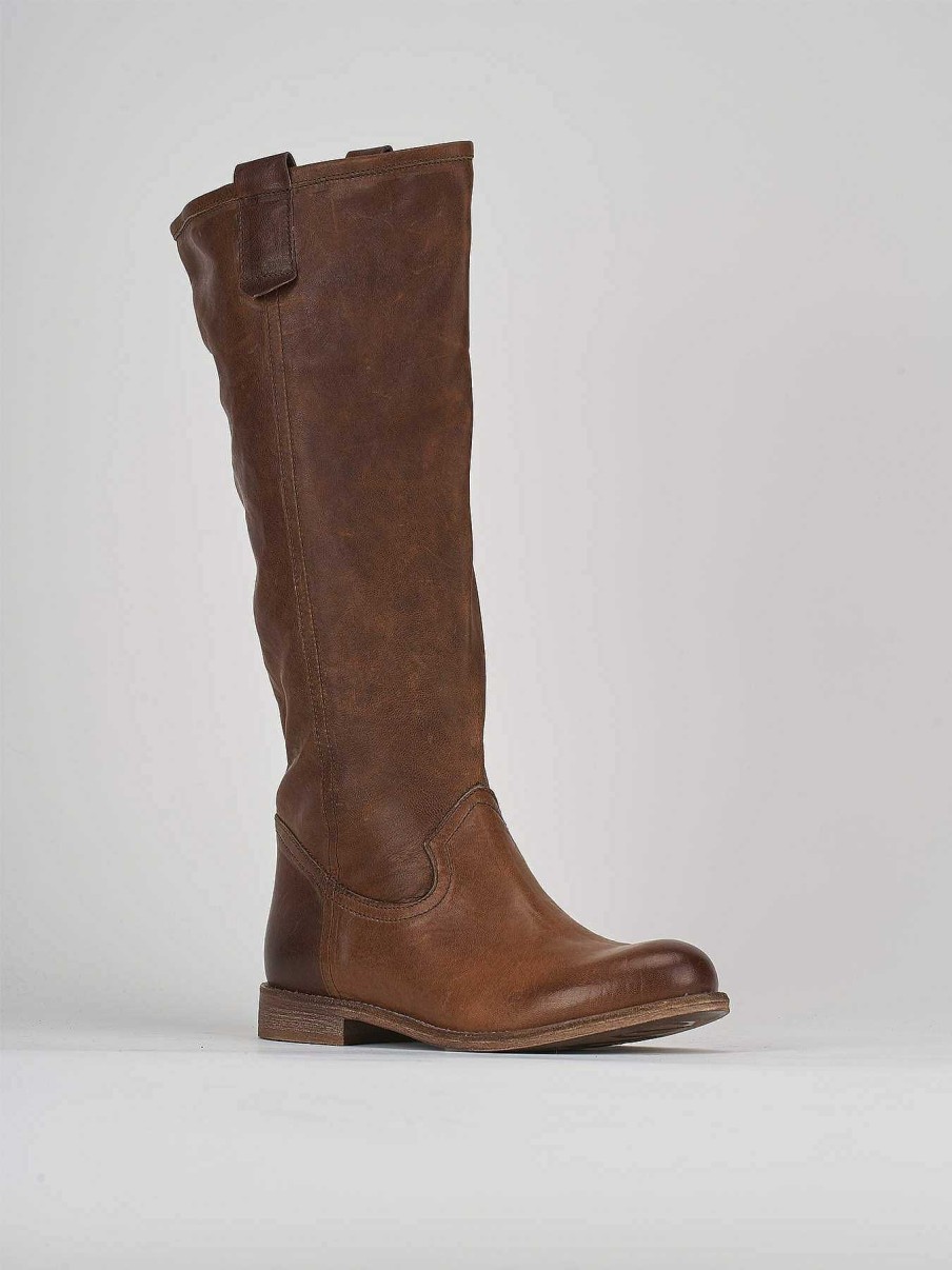 Mujer Barca | Botas Tacon Bajo Tacon 1 Cm Piel Marron