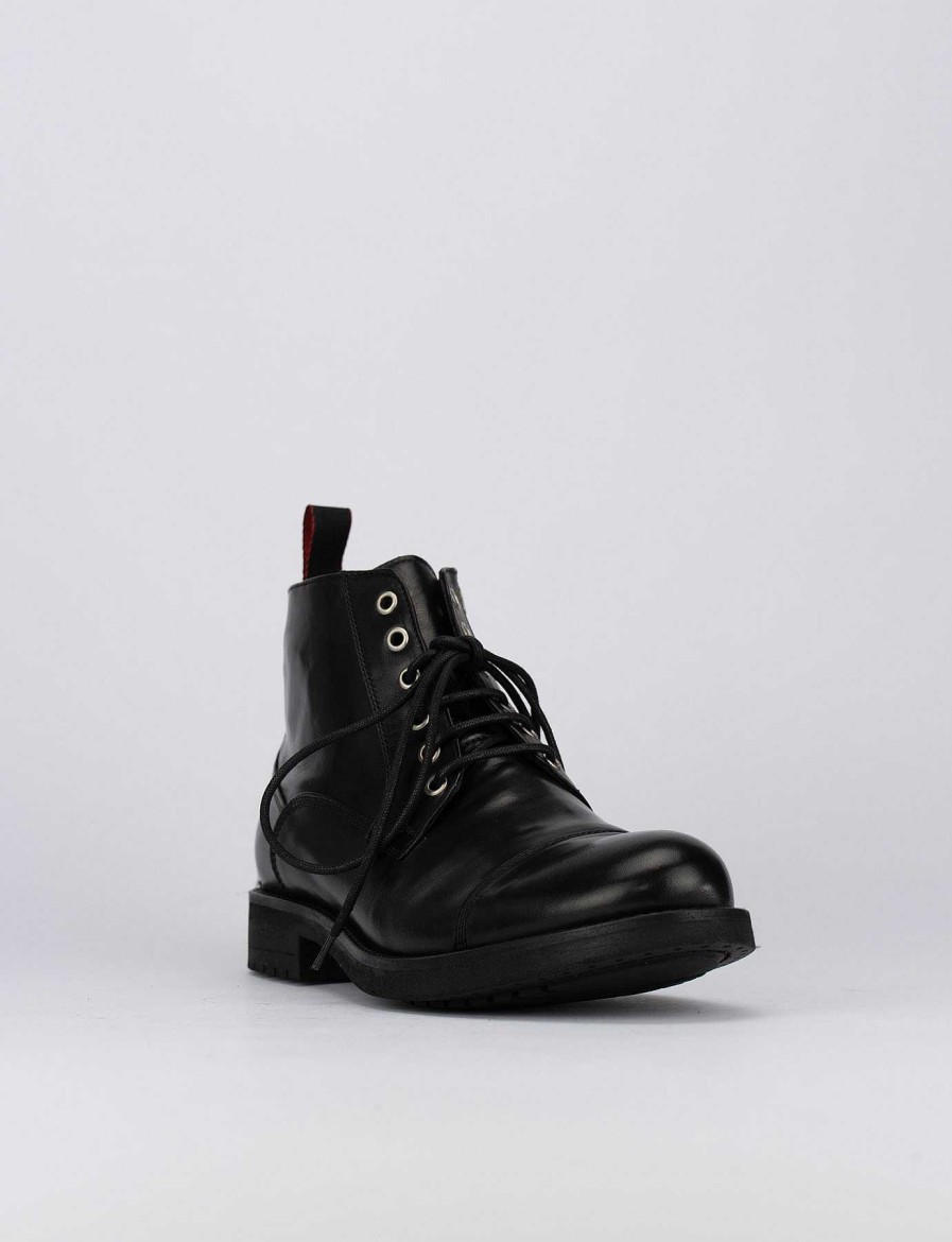 Hombre Barca | Botas Militares Tacon 1 Cm Cuero Negro