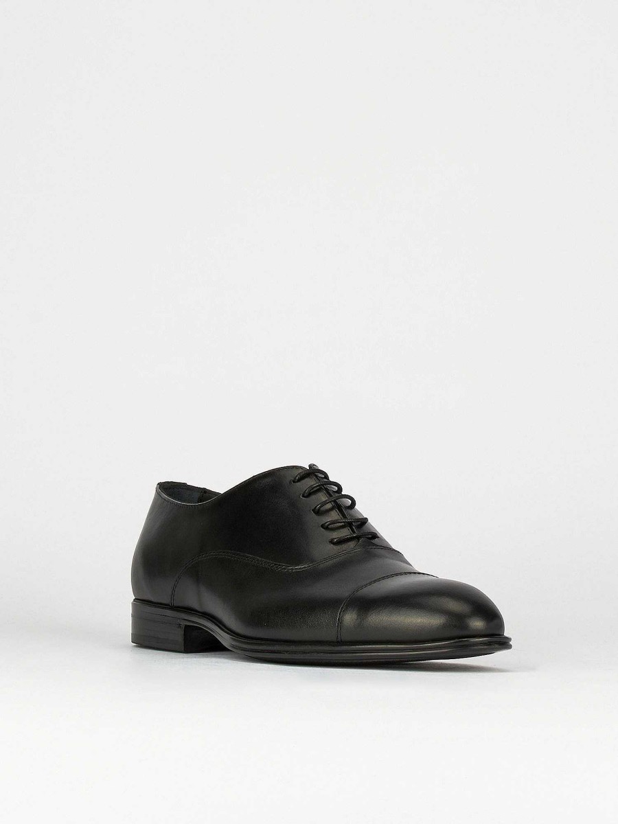 Hombre Barca | Zapatos Con Cordones Tacon 1 Cm Piel Negro