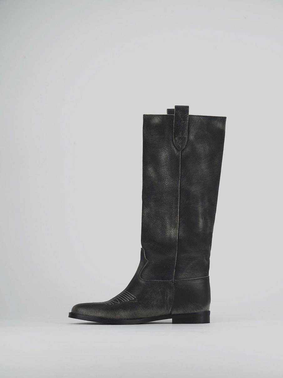 Mujer Barca | Botas Tacon Bajo Tacon 2 Cm Piel Negra