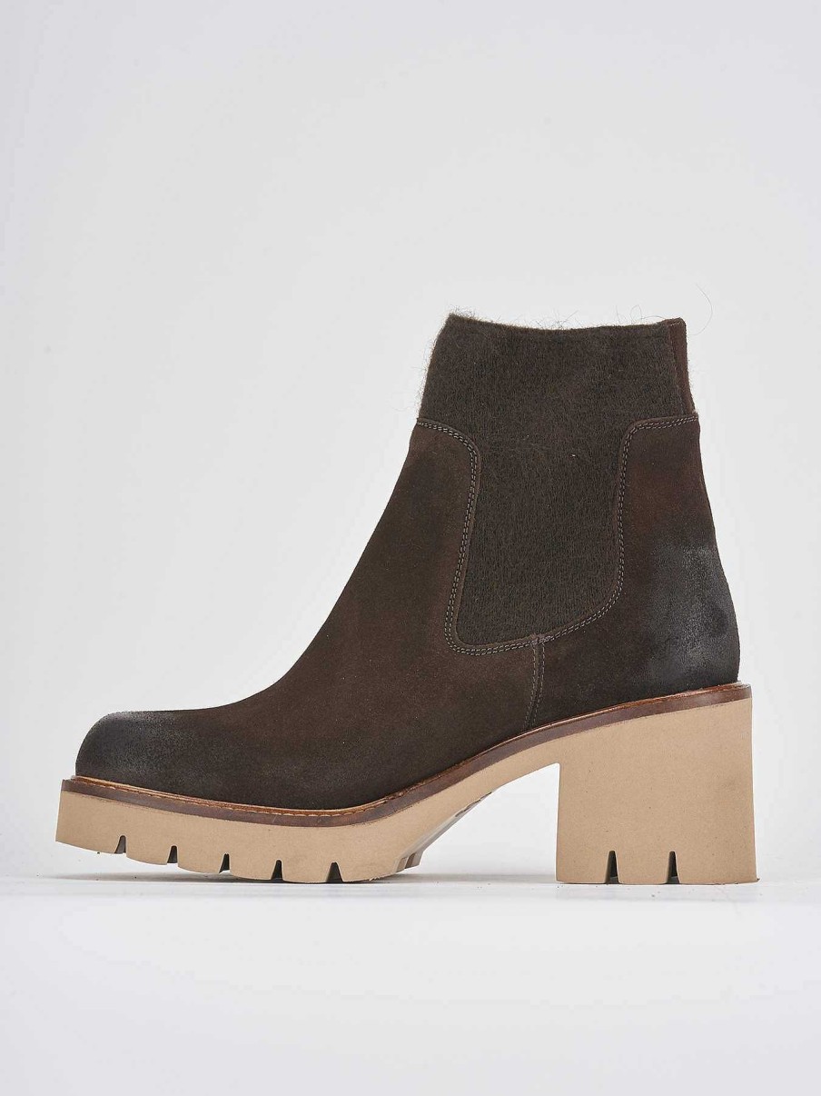 Mujer Barca | Botines De Tacon Alto Tacon 5 Cm Ante Marron