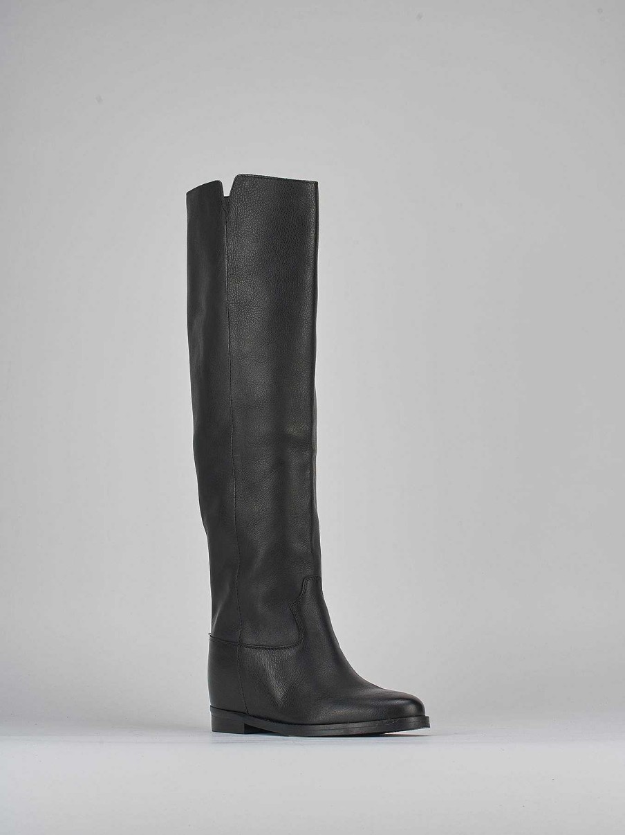 Mujer Barca | Botas Tacon Bajo Tacon 2 Cm Piel Negra